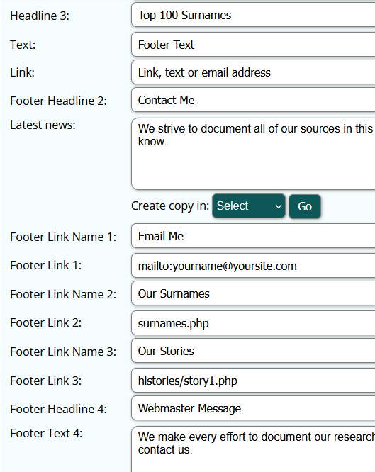 New Footer Variables